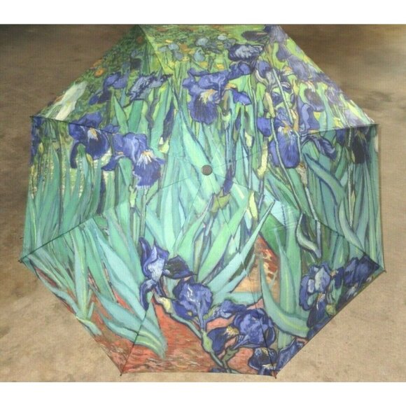 Irises Flowers by Vincent Van Gogh Compact Travel Umbrella Black Blue Free Ship - Picture 6 of 8